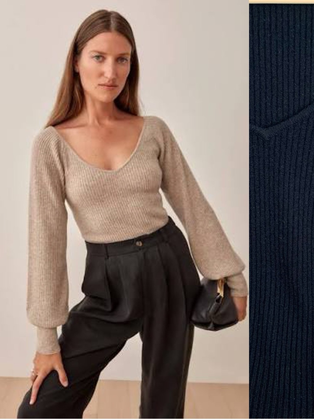 Reformation Cashmere Black Ribbed V-Neck Sweater